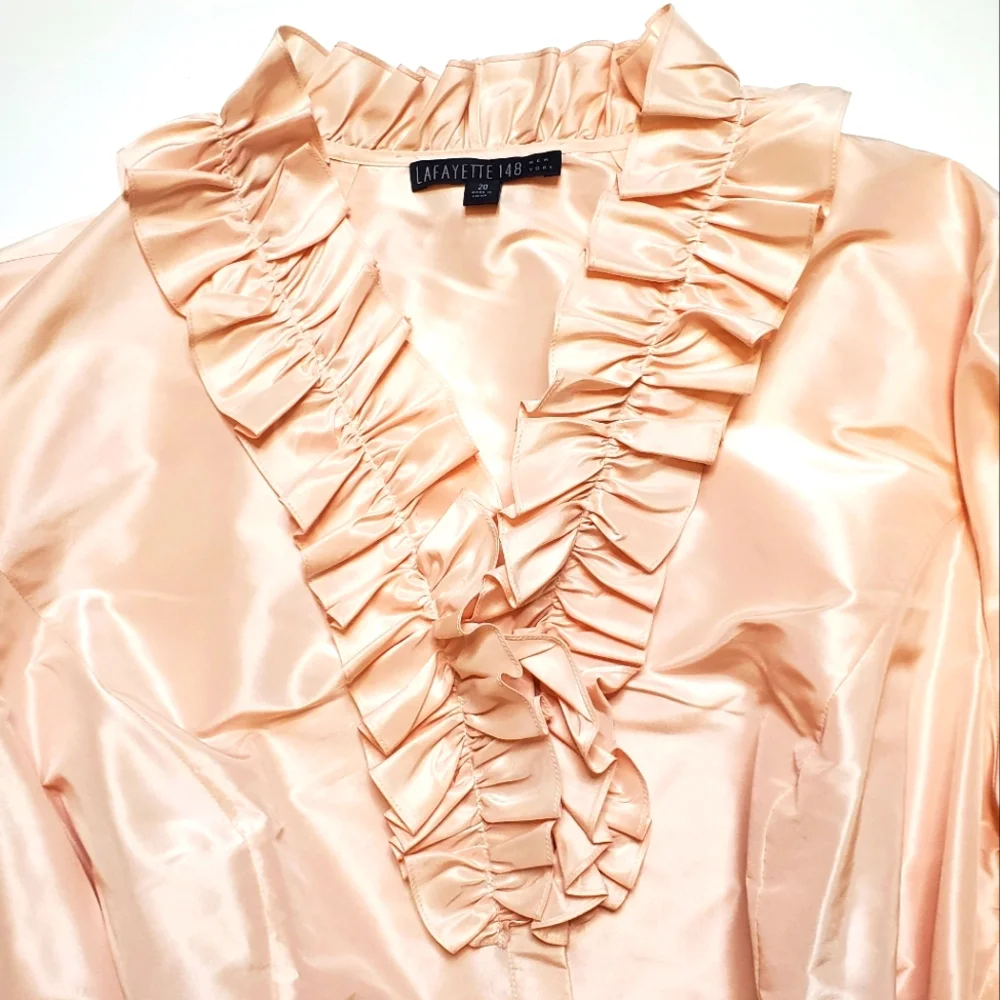 LAFAYETTE 148 Silk Taffeta Ruffled Collar Tie Waist Blouse Sz20 - Picture 3 of 8
